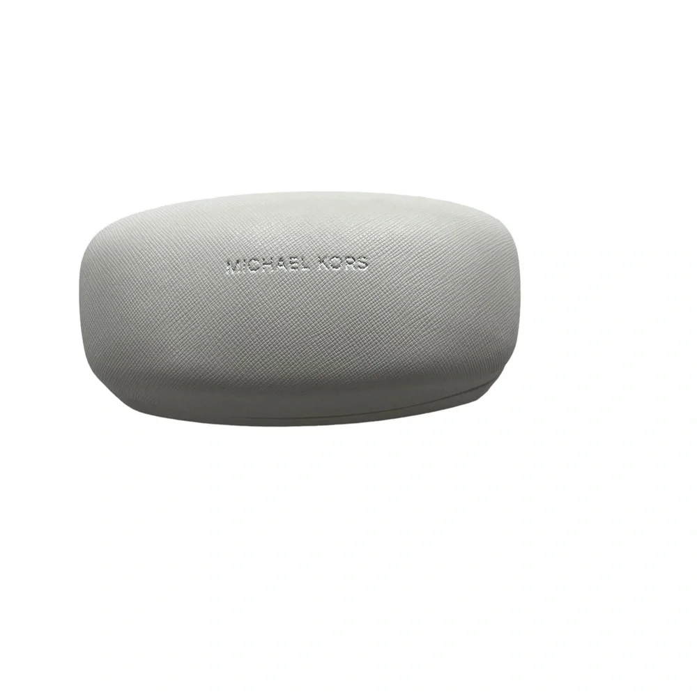 Michael Kors White Leather Hard Clam Shell Dome Sunglasses Case With Silver Logo